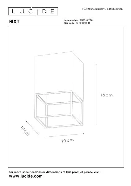 Lucide RIXT - Plafonnière - 1xE27 - Zwart - technisch